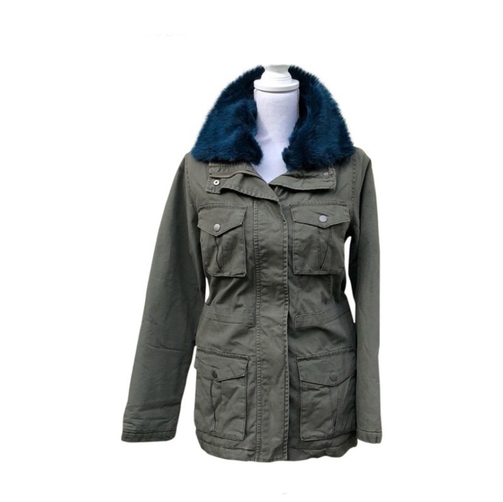 NWT RACHEL Rachel Roy Faux Fur Collar Utility Jacket
